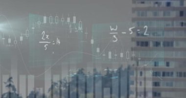 Şehir manzarası üzerinde veri işleme animasyonu. global spor, bağlantılar ve dijital arayüz konsepti dijital olarak oluşturulmuş video.