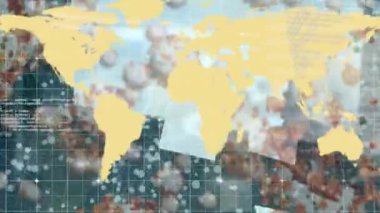 Veri işlemenin animasyonu ve kareler üzerinde dünya haritası. küresel iş, bağlantılar ve dijital arayüz konsepti dijital olarak oluşturulmuş video.