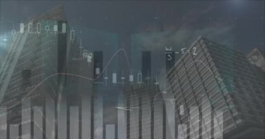 Şehir manzarası üzerinde veri işleme animasyonu. global spor, bağlantılar ve dijital arayüz konsepti dijital olarak oluşturulmuş video.