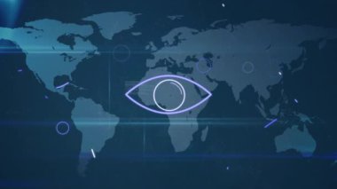 Mavi arkaplanda veri işleme animasyonu. küresel iş, finans, bağlantılar ve dijital arayüz konsepti dijital olarak oluşturulmuş video.