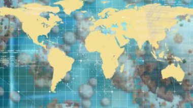 Mavi arkaplanda veri işleme animasyonu. küresel iş, bağlantılar ve dijital arayüz konsepti dijital olarak oluşturulmuş video.