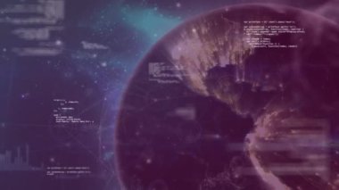 Mavi arkaplanda veri işleme animasyonu. küresel iş, finans, bağlantılar ve dijital arayüz konsepti dijital olarak oluşturulmuş video.