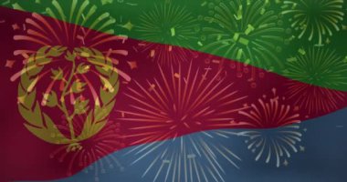 Eritrea bayrağı üzerinde konfeti animasyonu. Bayraklar, ulusal semboller ve dijital olarak üretilen vatanseverlik konsepti. Ben...