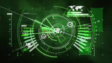 Kapsam taraması ve kara arkaplanda veri işleme üzerinden bağlantı ağının animasyonu. küresel bağlantılar, hesaplama ve veri işleme kavramı dijital olarak oluşturulmuş video.