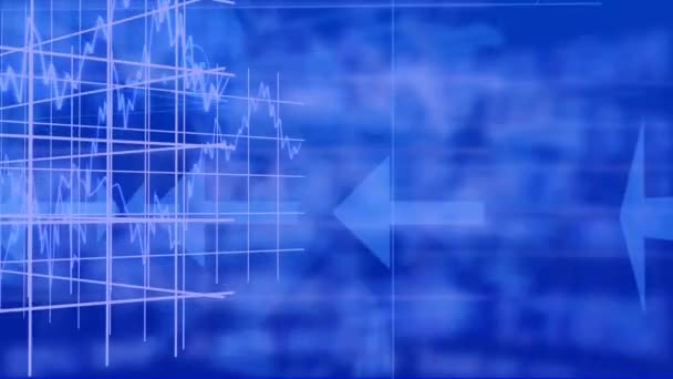 Animação Processamento Dados Sobre Fundo Azul Negócio Global Finanças Conexões — Vídeo de Stock
