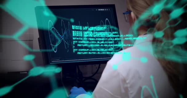 Animation Data Processing Caucasian Female Scientist Global Medicine Science Data — Stock Video