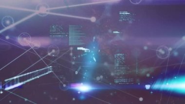 Mavi arkaplanda veri işleme animasyonu. küresel iş, finans, bağlantılar ve dijital arayüz konsepti dijital olarak oluşturulmuş video.