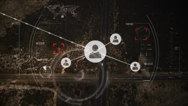 Анімація Мережі Язків Сканування Масштабів Над Міським Пейзажем Глобальні Єднання — стокове відео