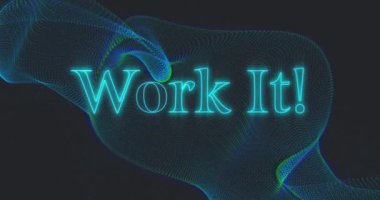 Siyah arkaplandaki dalgaların üzerinde çalışmanın animasyonu. renk, hareket, iletişim ve parti konsepti dijital olarak oluşturulmuş video.