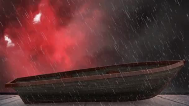 Animation Von Regen Und Sturm Über Dem Boot Klima Wetter — Stockvideo