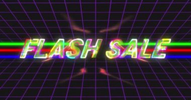 Flaş satışın animasyonu ve siyah arkaplanda neon çizgiler. ticaret, iş, promosyon ve satış konsepti dijital olarak oluşturulmuş video.