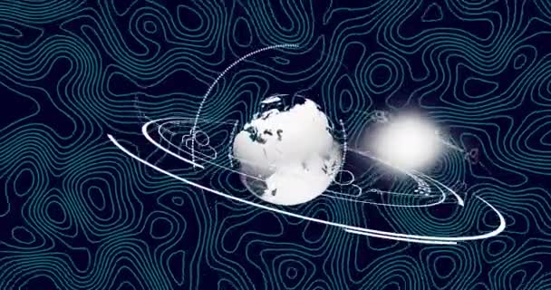 Animation Globe Sur Fond Noir Avec Isohypses Couleur Mouvement Technologie — Video
