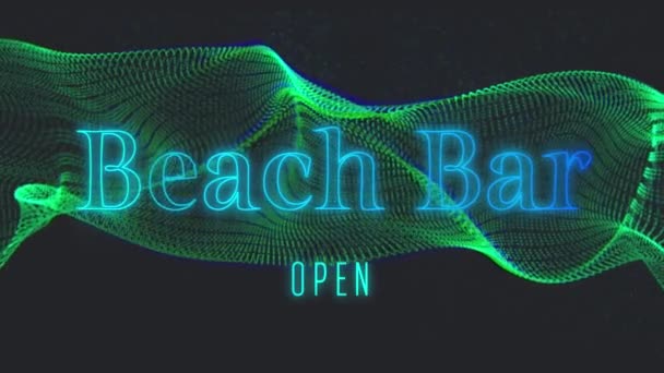 Κινούμενα Σχέδια Πράσινων Κυμάτων Και Beach Bar Ανοιχτά Μαύρο Φόντο — Αρχείο Βίντεο