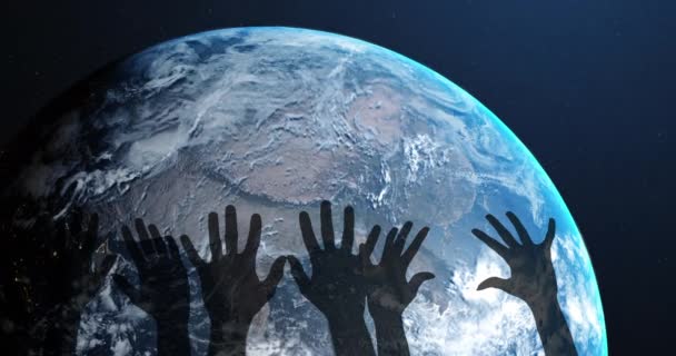Animation Hands Shadows Globe Cosmos Globalization Society Concept Digitally Generated — Stock Video