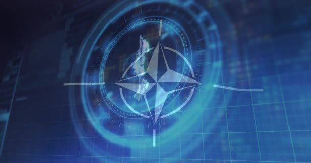 Animasjon Databehandling Nato Merke Animasjon Digitalt Grensesnitt Med Missil Flag – stockvideo