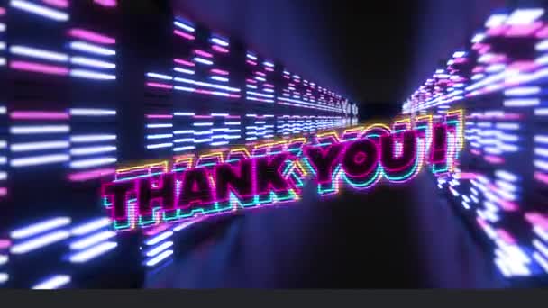 Animation Thank You Neon Lights Violet Background Games Entertainment Technology — Stock Video