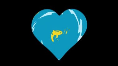 Kalp şeklindeki deliğin üzerinde dönen mavi ve sarı çizgili arka plan animasyonu siyah yüzeyde bir delik oluşturur. şekil, renk, hareket, duygular ve aşk konsepti dijital olarak oluşturulmuş video.