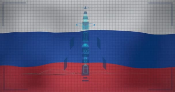 图形和导弹在俄罗斯国旗上的动画 Ukraine Crisis Current Affairs Politics Global Economy Concept Digital — 图库视频影像