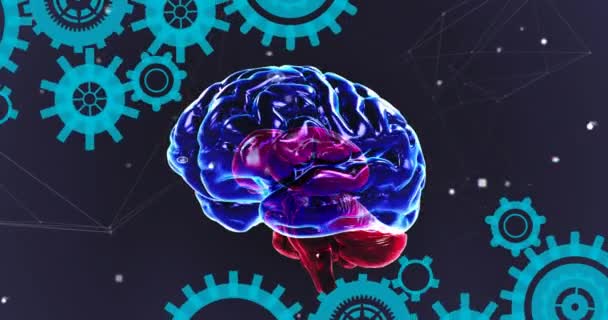 Animace Mozku Rotujícího Námořním Pozadí Tečkami Kolečky Skvělé Nápady Mysl — Stock video