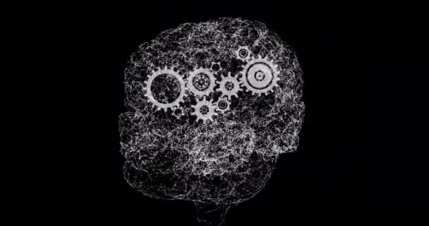 Animation Cerveau Tournant Sur Fond Noir Avec Des Engrenages Grandes — Video