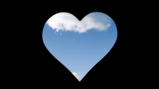Animación Fondo Cielo Nublado Sobre Corazón Forma Agujero Superficie Negra — Vídeo de stock