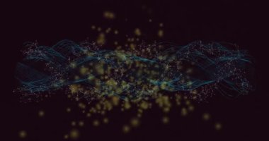 Siyah arkaplanda sarı noktaların ve dalgaların canlandırılması. renk, hareket ve dijital arayüz kavramı dijital olarak oluşturulmuş video.
