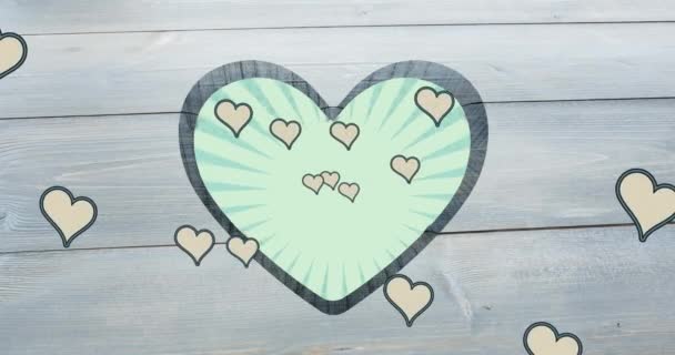 Animation Rotating Green Striped Background Heart Shapes Hole Grey Wooden — Stock Video