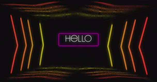 Animation Hello Neon Lights Black Background Games Entertainment Technology Concept — Stock Video