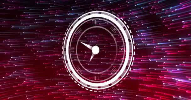 Animation Clock Black Background Blue Pink Lights Colour Movement Time — ストック動画