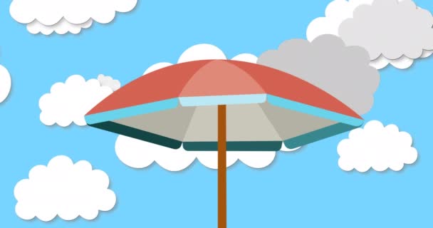 Animação Guarda Chuva Sobre Céu Com Nuvens Movimento Feriados Férias — Vídeo de Stock