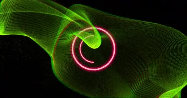 Siyah Arkaplanda Renk Değiştiren Yeşil Neon Dalgaları Dairelerin Animasyonu Renk — Stok video