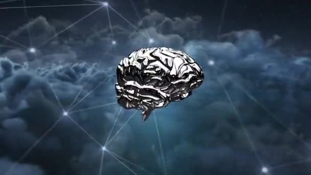 Animación Del Cerebro Girando Sobre Conexiones Cielo Nublado Grandes Ideas — Vídeo de stock
