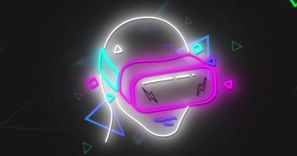 Animation Neon Triangles Head Model Headset Black Background Games Entertainment — Stock Video