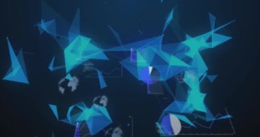 Donanma arka planında kürelerin ve şekillerin animasyonu. hareket, teknoloji ve dijital arayüz konsepti dijital olarak oluşturulmuş video.