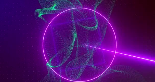 Animation Von Neonformen Und Grünen Wellen Auf Violettem Hintergrund Farbe — Stockvideo