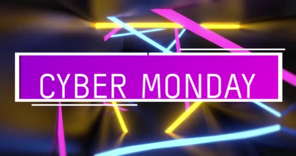Animation Cyber Monday Neon Lights Black Background Trade Business Promotions — Stock Video