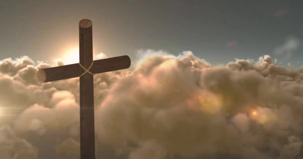 Animação Cruz Luz Movimento Sobre Céu Com Nuvens Movimento Religião — Vídeo de Stock