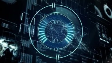 Dünya haritası üzerinde veri işleme ve tarama alanlarının animasyonu. global business, data işleme ağı, iletişim ve iş konsepti dijital olarak oluşturulmuş video.
