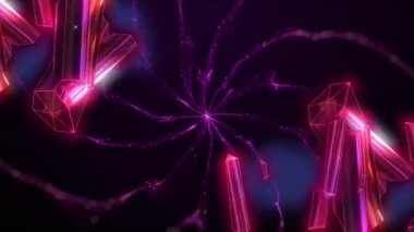 Siyah zemin üzerinde değişen neon elmasların ve mor dalgaların animasyonu. desen, renk ve hareket konsepti dijital olarak oluşturulmuş video.