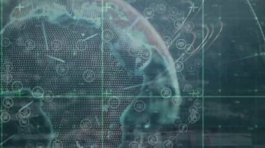 Manzara üzerinde bağlantıları olan dünyanın animasyonu. küresel bağlantılar, ağlar ve veri işleme konsepti dijital olarak oluşturulmuş video.