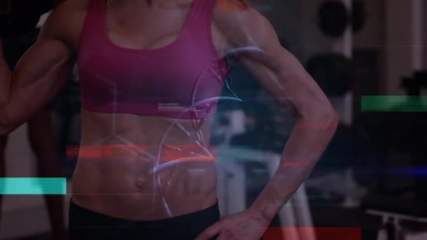 Animation Medical Data Processing Fit Caucasian Woman Global Sports Fitness — Vídeo de stock