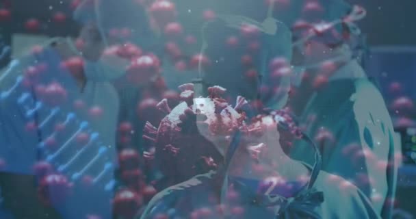 Operasyon Sırasında Çeşitli Kadın Erkek Cerrahlar Üzerinde Virüs Hücresi Animasyonu — Stok video