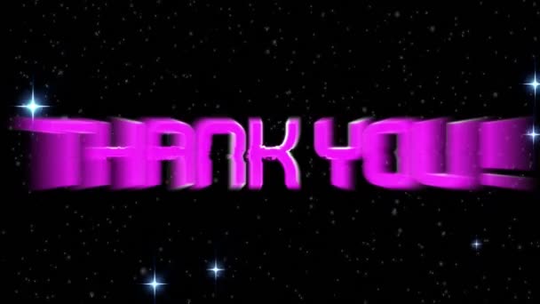 Animation Thank You Text Pink Letters Glowing Stars Spots Light — Stock Video