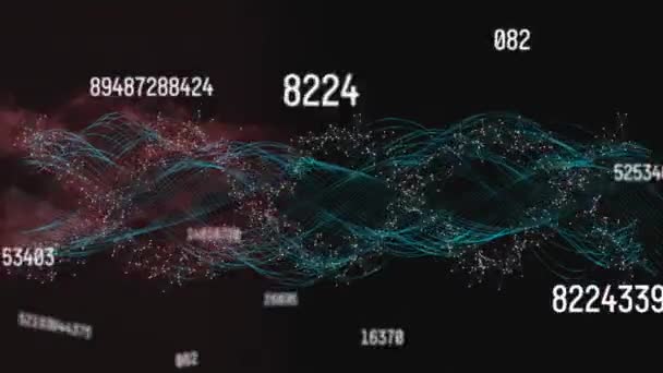 黑色背景上的数字和波浪的动画 以数字方式产生的数据处理和技术概念 — 图库视频影像