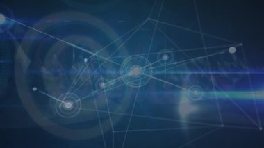 Manzara üzerindeki bağlantı ağının animasyonu. küresel ağlar, bağlantılar ve dijital arayüz konsepti dijital olarak oluşturulmuş video.