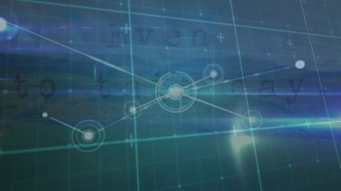 Şebeke ve manzara üzerindeki bağlantı ağının animasyonu. küresel bağlantılar, ağlar ve veri işleme konsepti dijital olarak oluşturulmuş video.