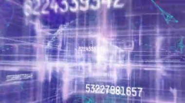 Mor arka planda çeşitli şekillerde sayılar ve beyin animasyonu. veri işleme, bilim ve teknoloji konsepti dijital olarak oluşturulmuş video.