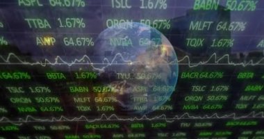 Finansal grafiklerin, verilerin ve şehir ve yol trafiğinin animasyonu. küresel finans, ekonomi ve teknoloji konsepti dijital olarak oluşturulmuş video.