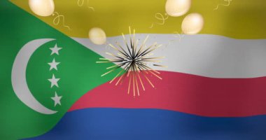 Komoros bayrağı üzerinde balon animasyonu. Dijital olarak üretilen bayraklar, ulusal semboller ve vatanseverlik kavramı.