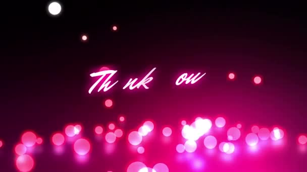 Animatie Van Dank Tekst Roze Neon Letters Gloeiende Lichtvlekken Videospel — Stockvideo